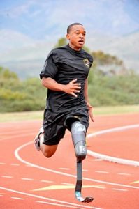 0984-FieldsRuns200.jpg: U.S. Army World Class Athlete Program Paralympic sprinter hopeful Sgt. Jerrod Fields works out at the U.S. Olympic Training Center in Chula Vista, Calif. A below-the-knee amputee, Fields won a gold medal in the 100 meters with a time of 12.15 seconds at the Endeavor Games in Edmond, Okla., on June 13. Photo by Tim Hipps, FMWRC Public Affairs