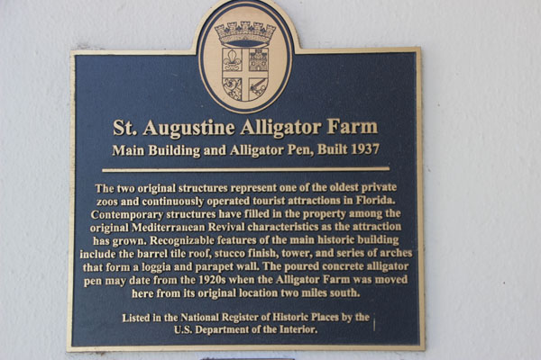 St Augustine Alligator Farm Historical Plaque