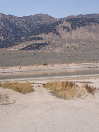 Boat ramp, dry land beyond until you reach the water.