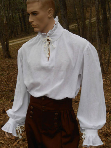 Male Mannequin in a white poet shirt that laces up the front.