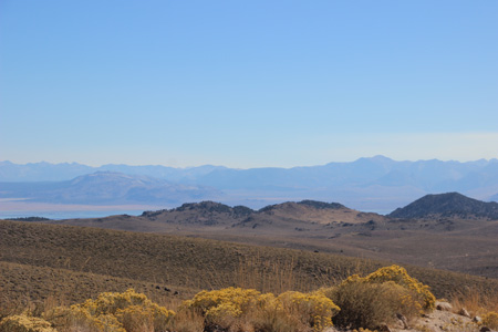 Southwest view downhill with Mono Lake visible in middle left.